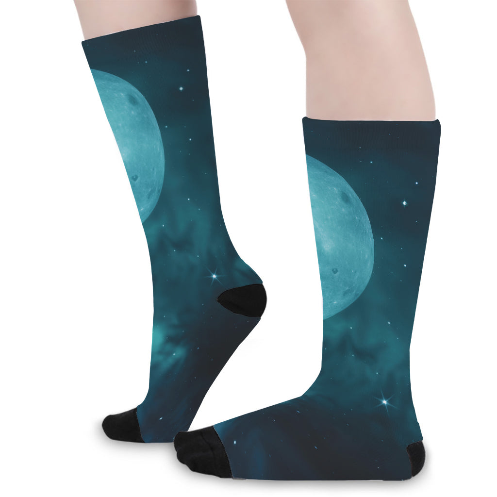 Night Sky And Full Moon Print Long Socks