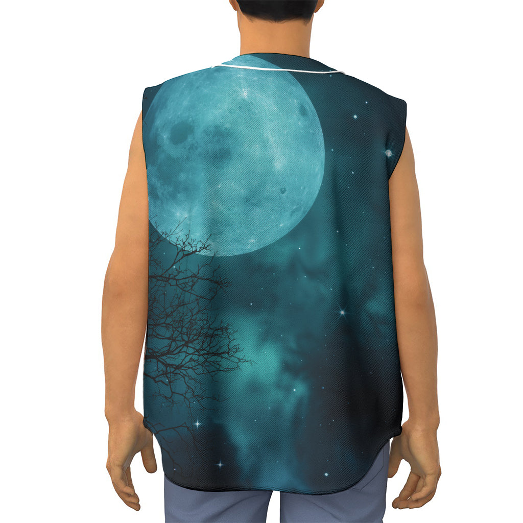 Night Sky And Full Moon Print Sleeveless Baseball Jersey
