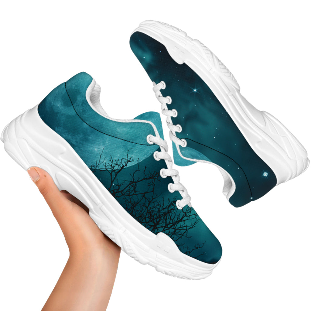 Night Sky And Full Moon Print White Chunky Shoes
