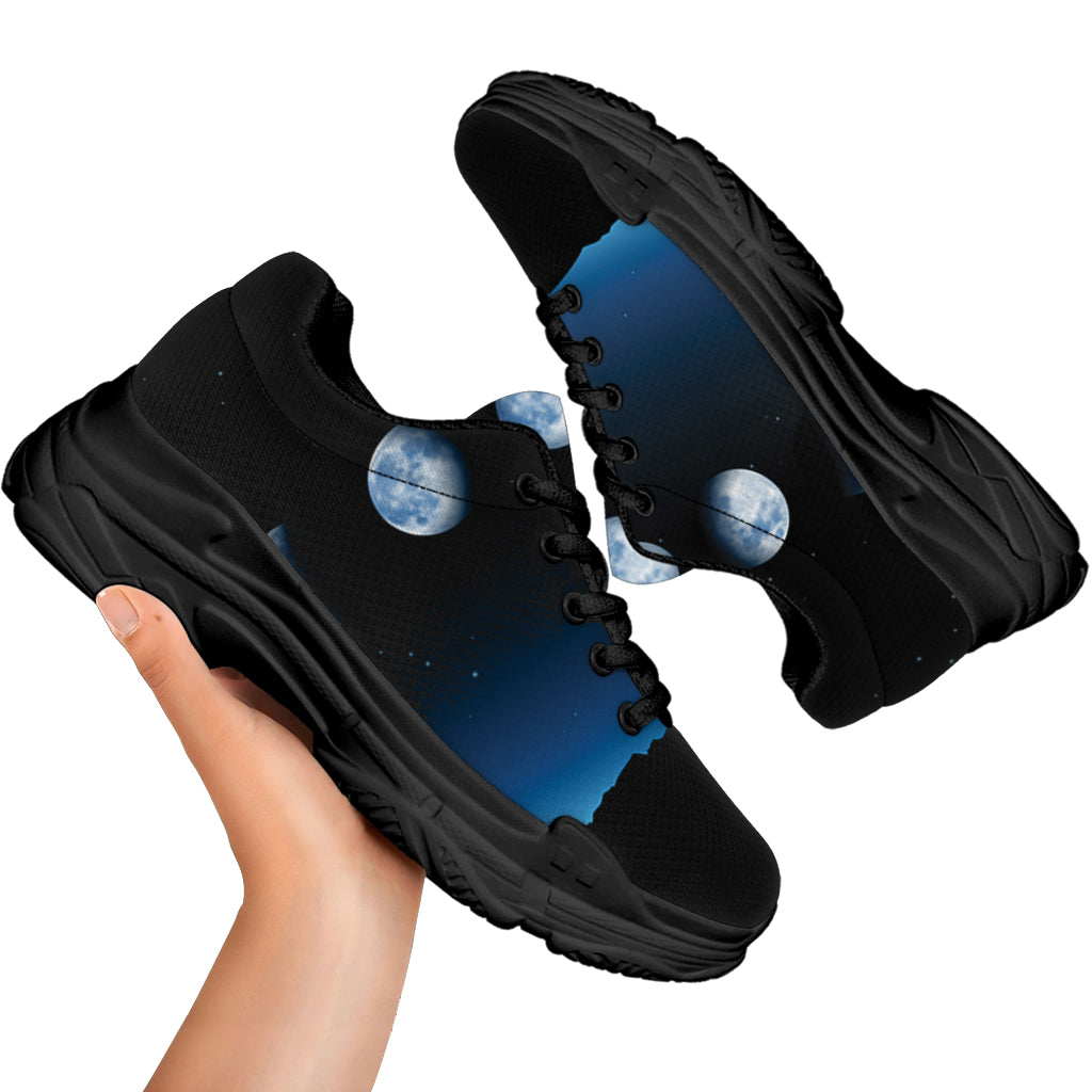 Night Sky And Moon Phase Print Black Chunky Shoes