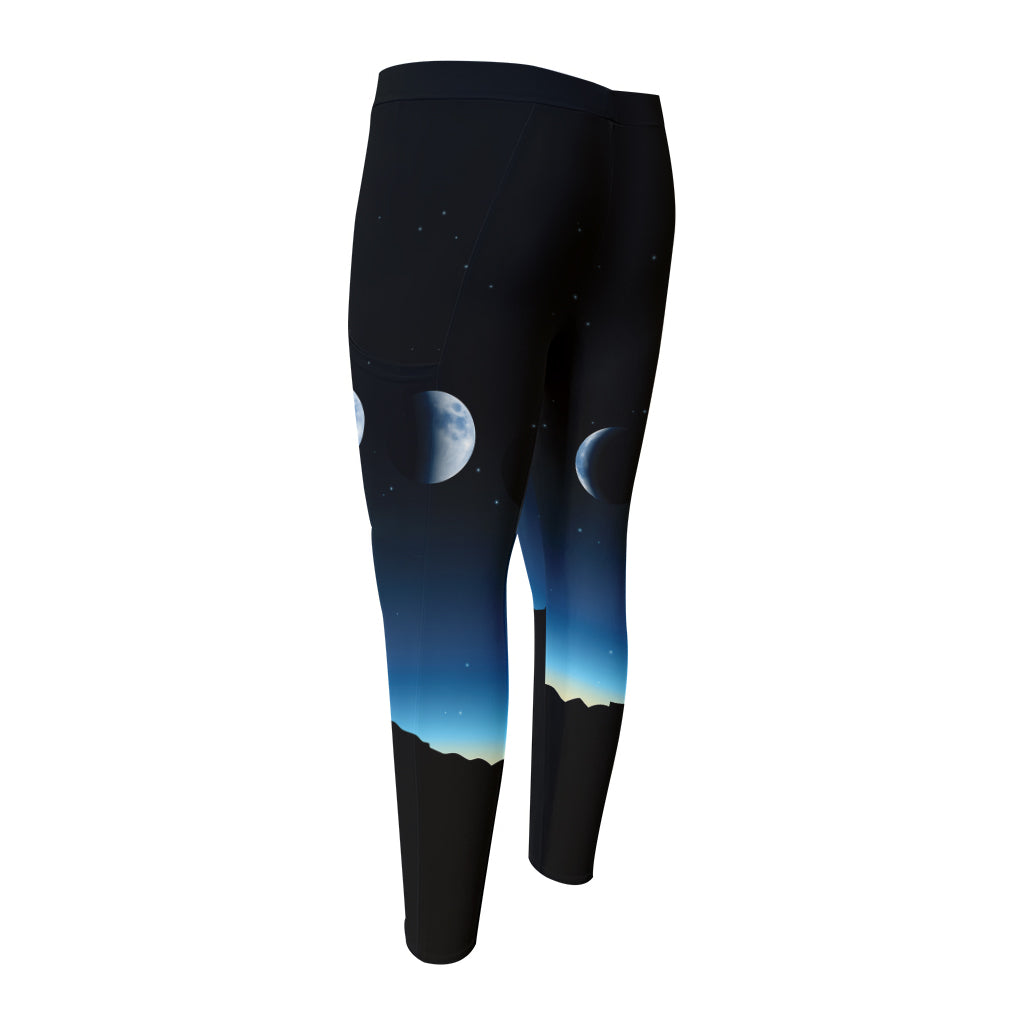 Night Sky And Moon Phase Print Men's Compression Pants