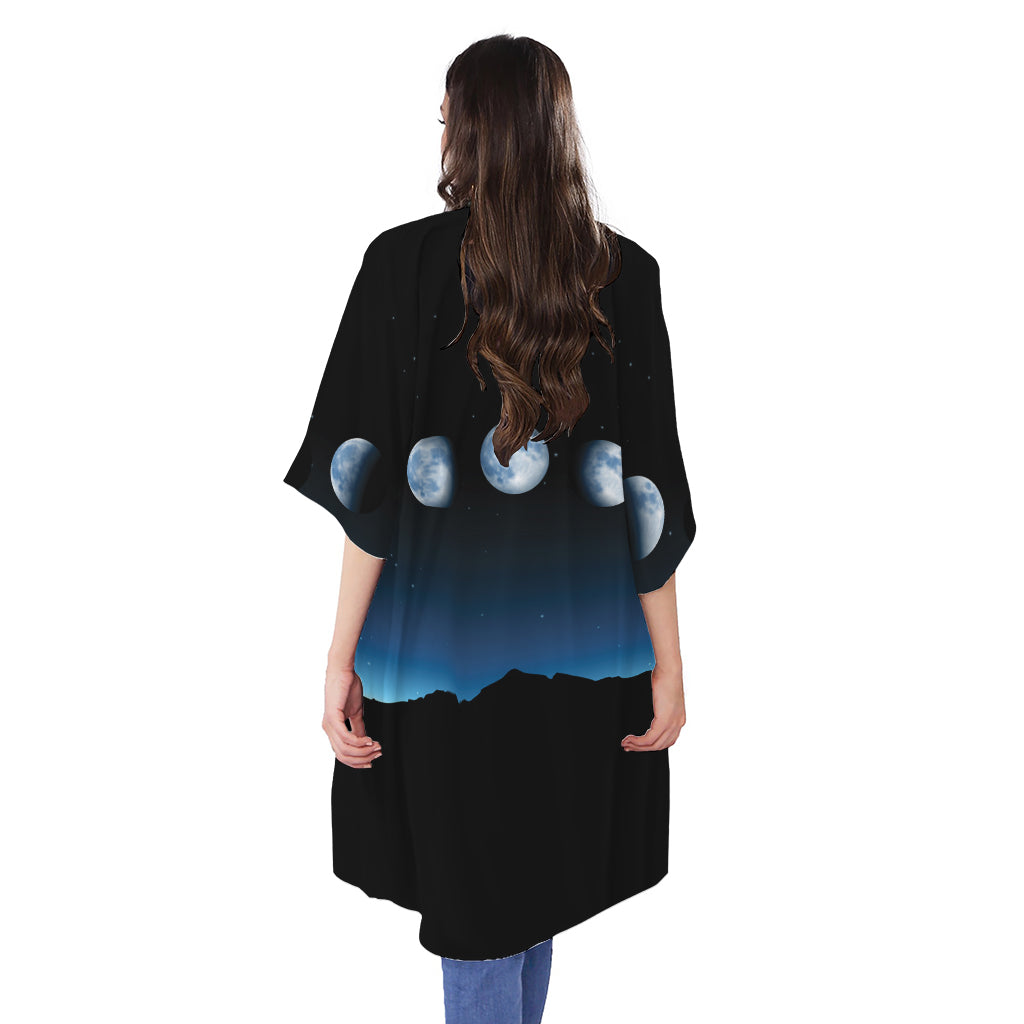 Night Sky And Moon Phase Print Open Front Beach Cover Up