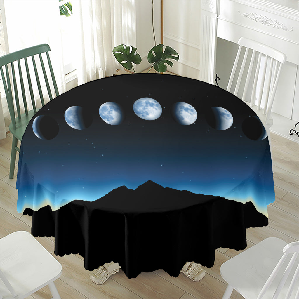 Night Sky And Moon Phase Print Waterproof Round Tablecloth