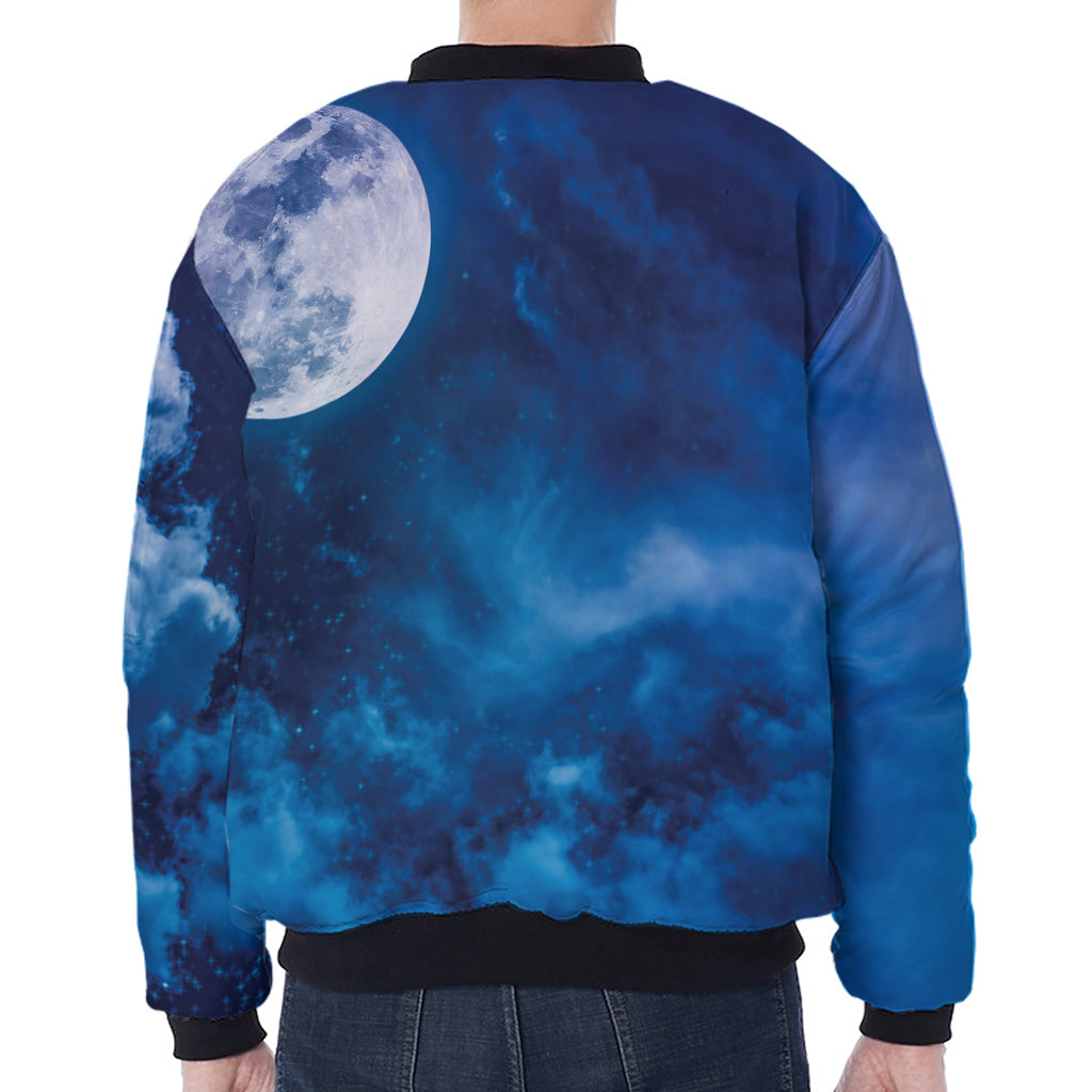 Night Sky And Moonlight Print Zip Sleeve Bomber Jacket