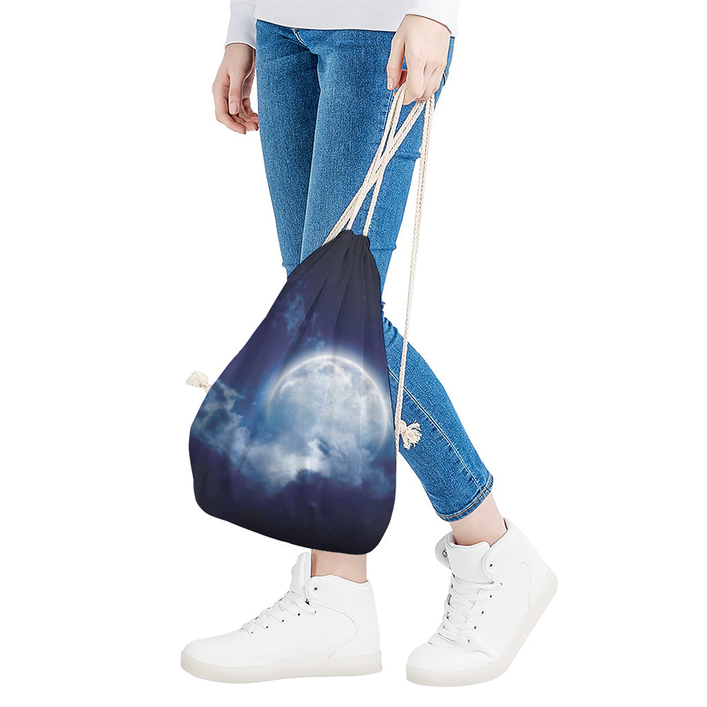 Night Sky Full Moon Print Drawstring Bag