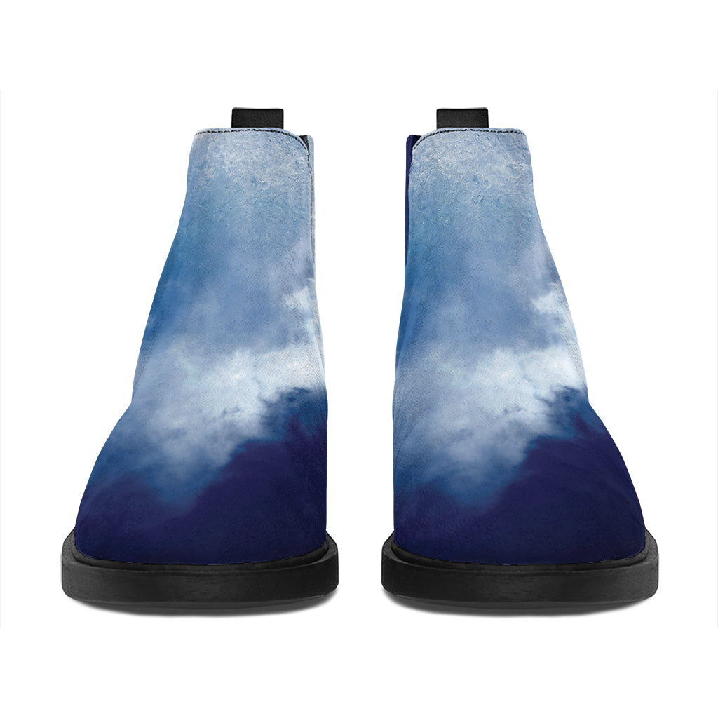 Night Sky Full Moon Print Flat Ankle Boots