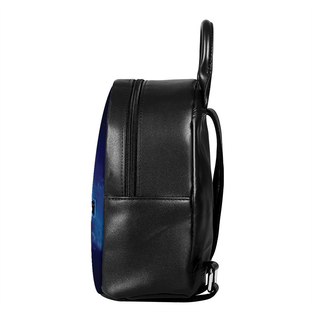 Night Sky Full Moon Print Leather Backpack