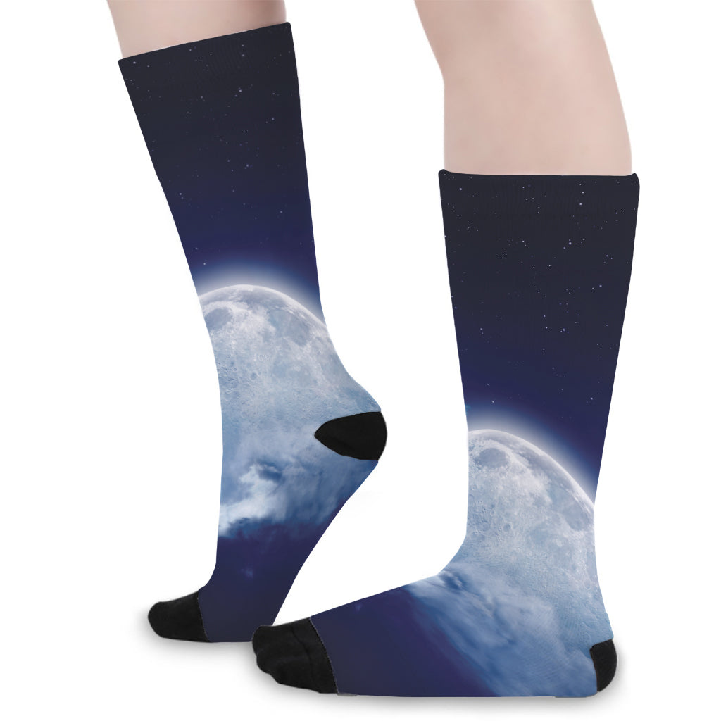 Night Sky Full Moon Print Long Socks