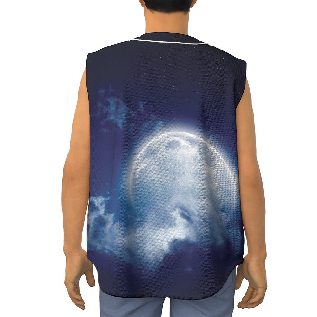 Night Sky Full Moon Print Sleeveless Baseball Jersey