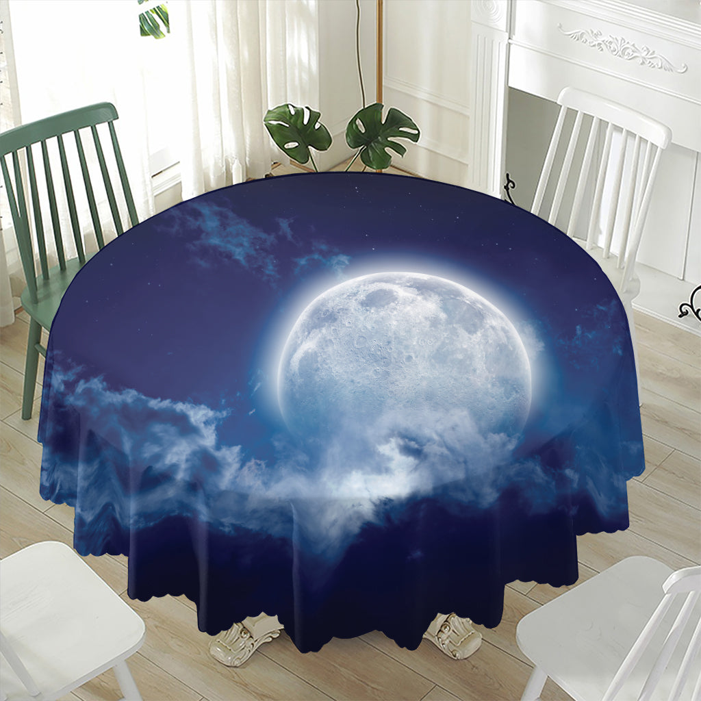Night Sky Full Moon Print Waterproof Round Tablecloth