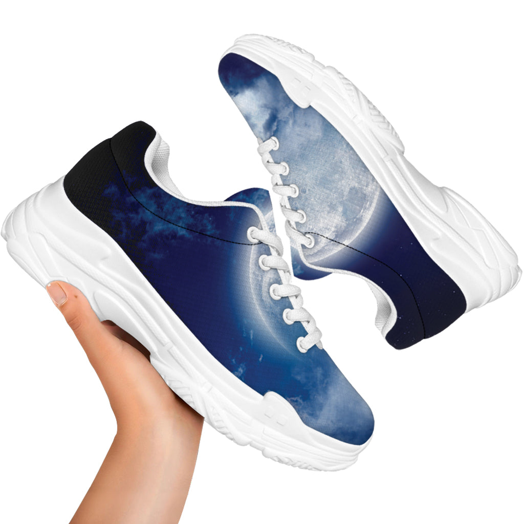 Night Sky Full Moon Print White Chunky Shoes