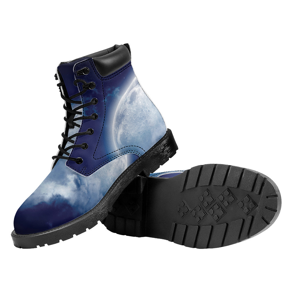 Night Sky Full Moon Print Work Boots
