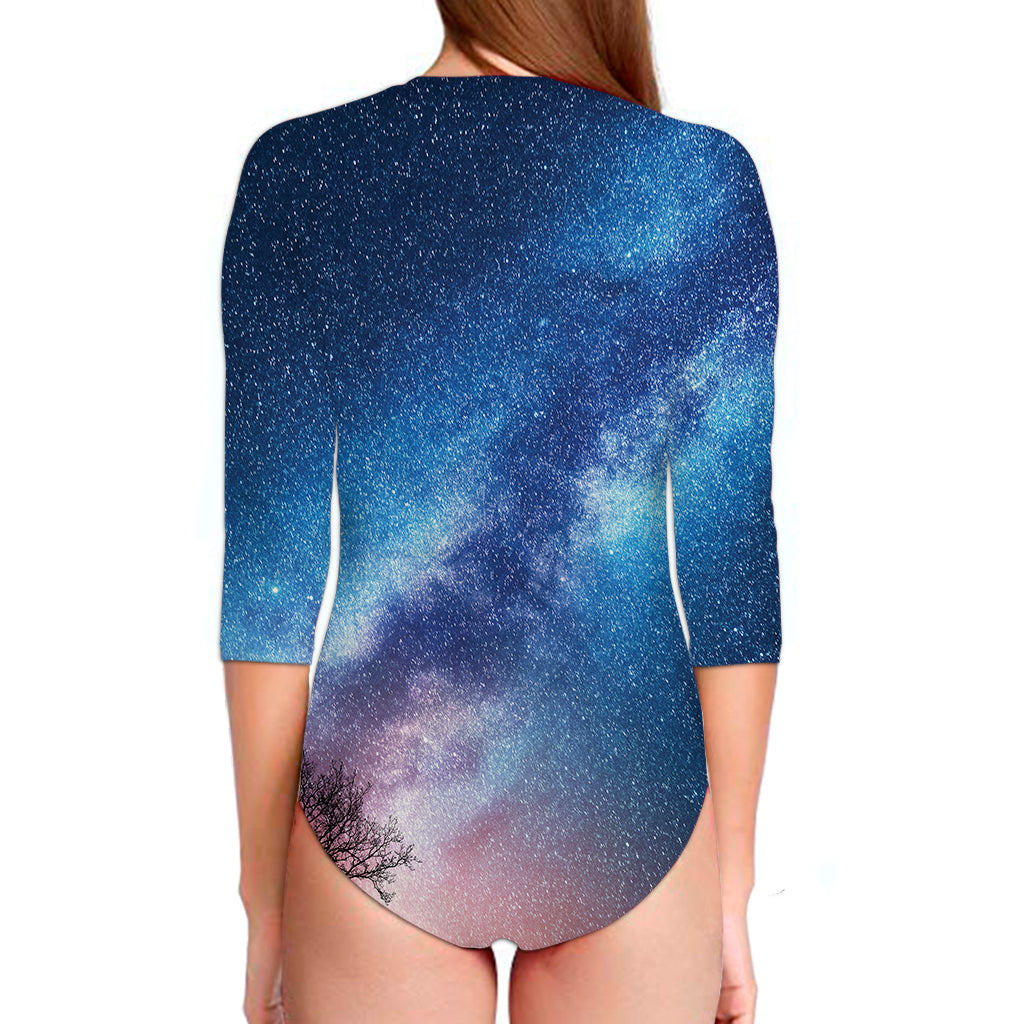 Night Sky Milky Way Print Long Sleeve Swimsuit