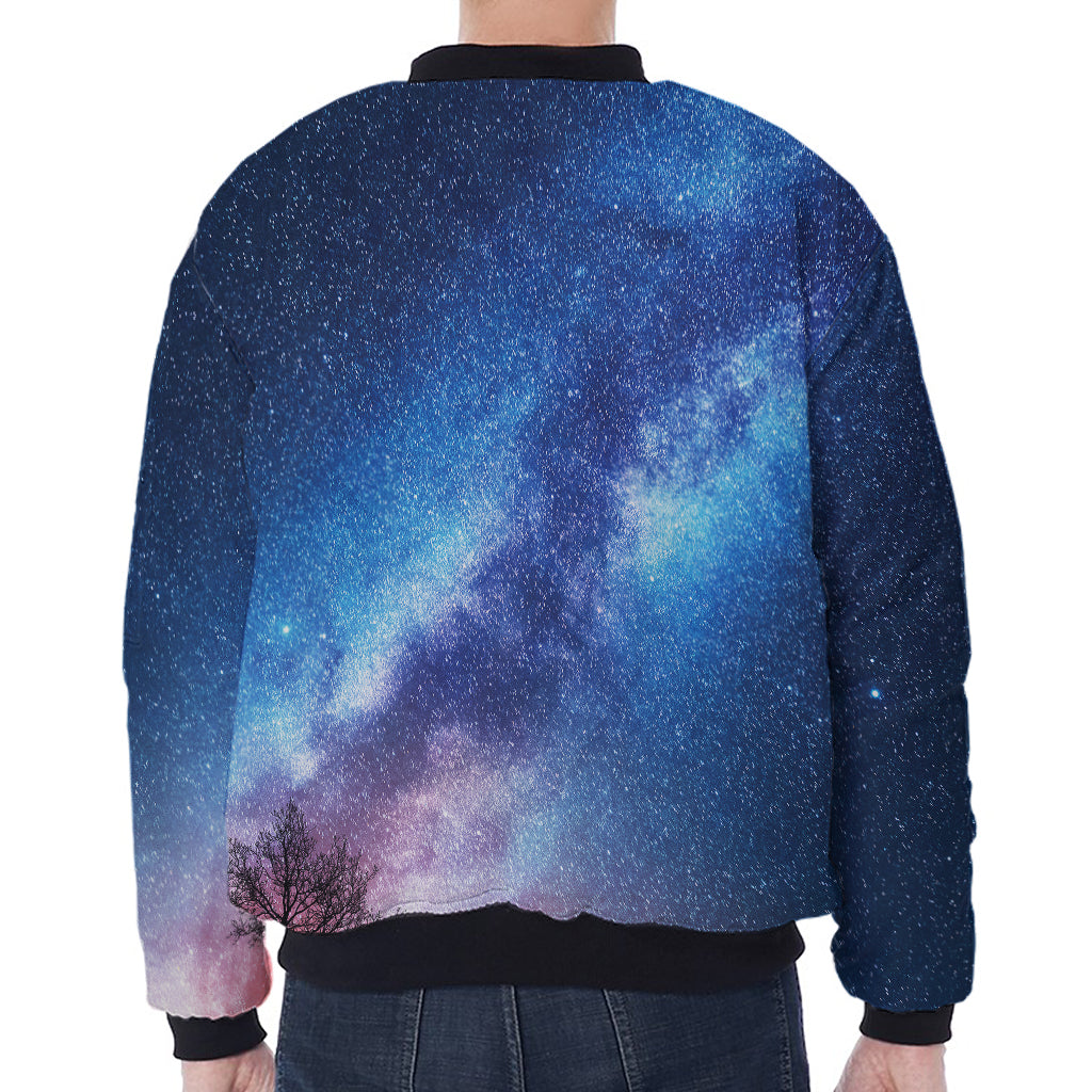 Night Sky Milky Way Print Zip Sleeve Bomber Jacket