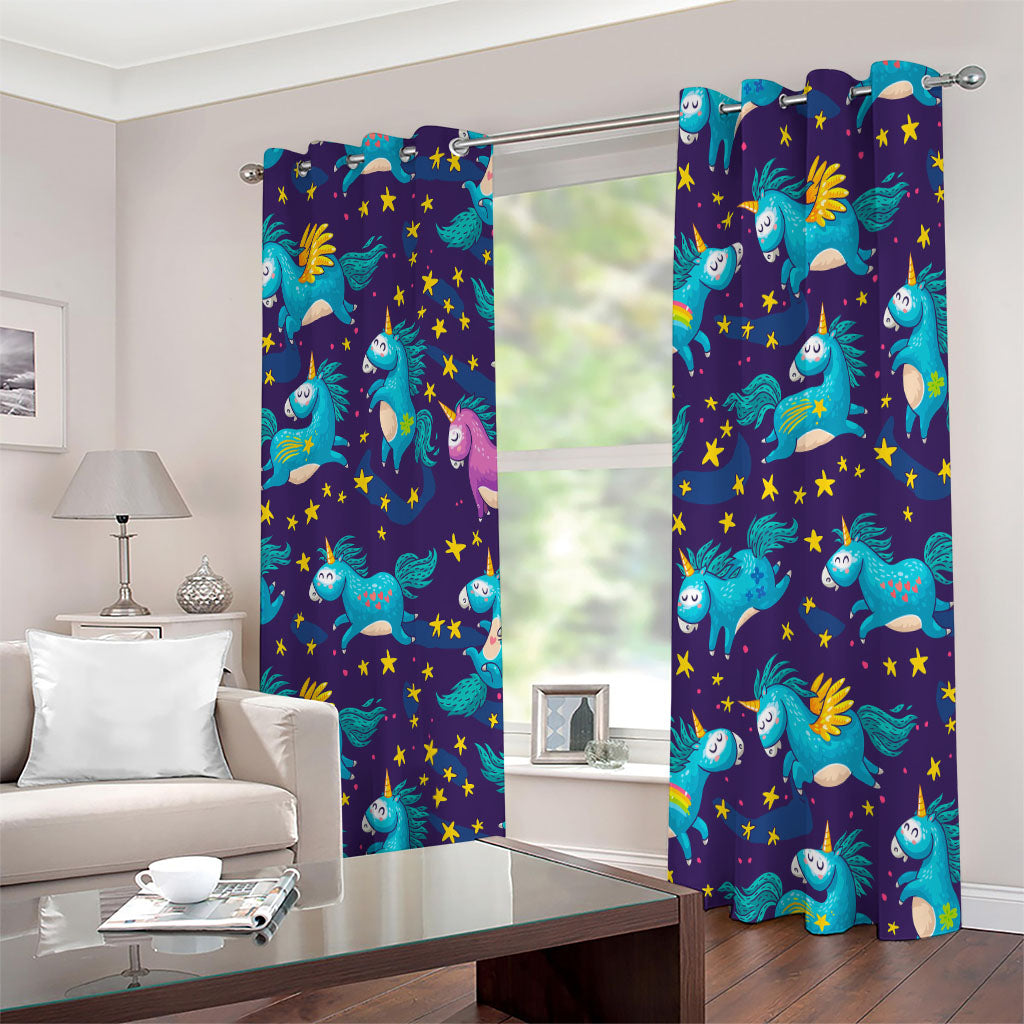 Night Star Unicorn Pattern Print Extra Wide Grommet Curtains