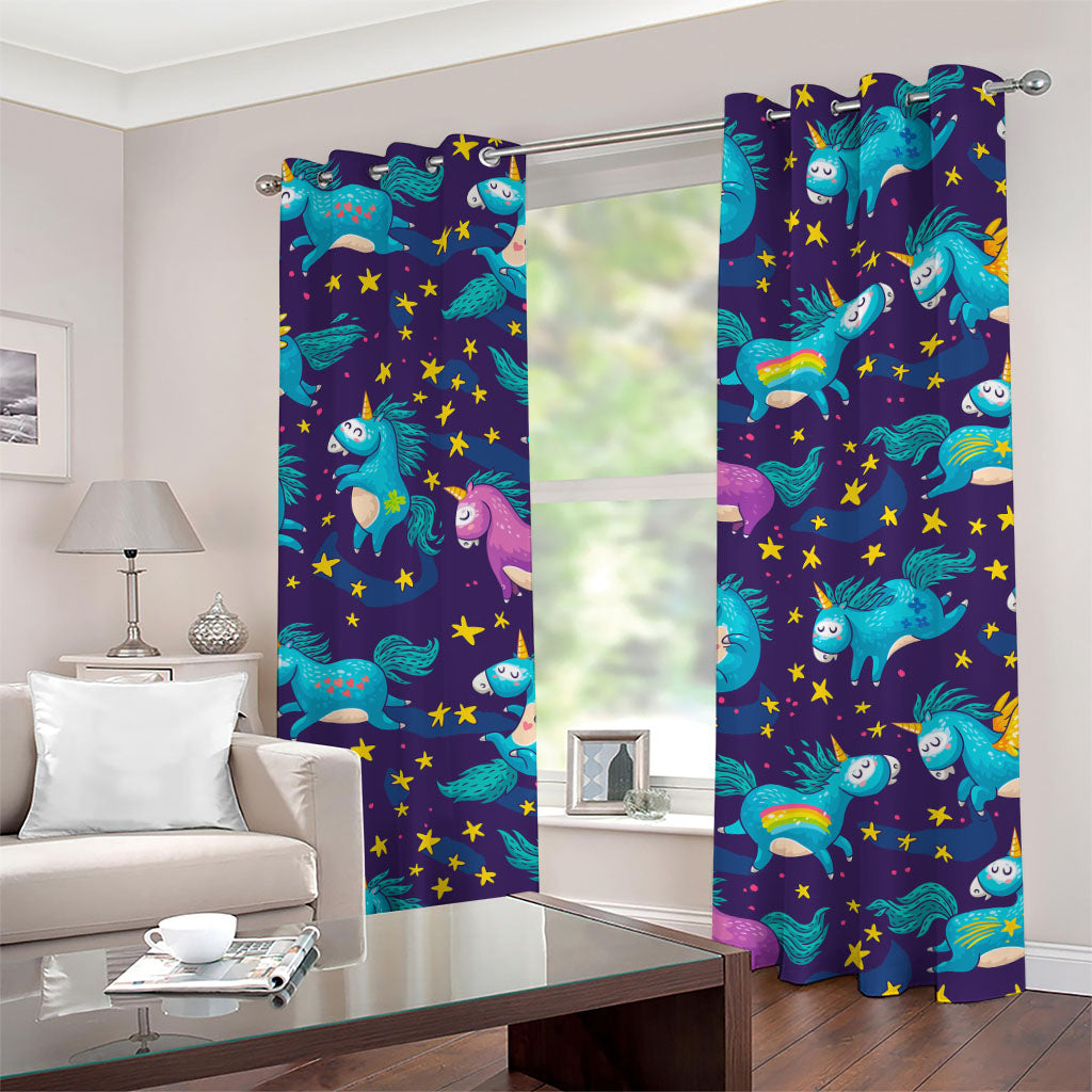 Night Star Unicorn Pattern Print Grommet Curtains