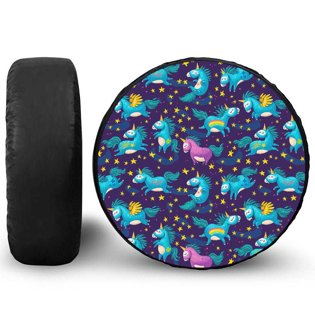 Night Star Unicorn Pattern Print Tire Cover