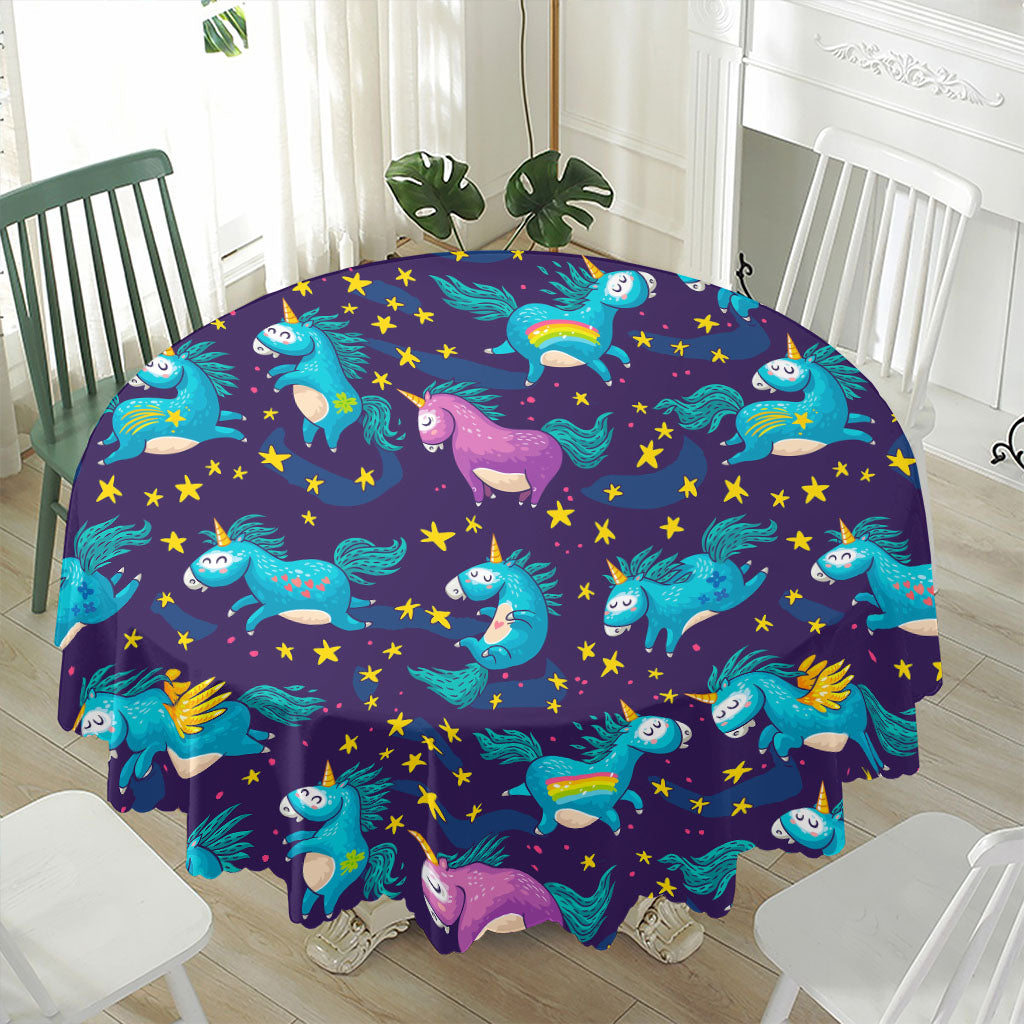 Night Star Unicorn Pattern Print Waterproof Round Tablecloth