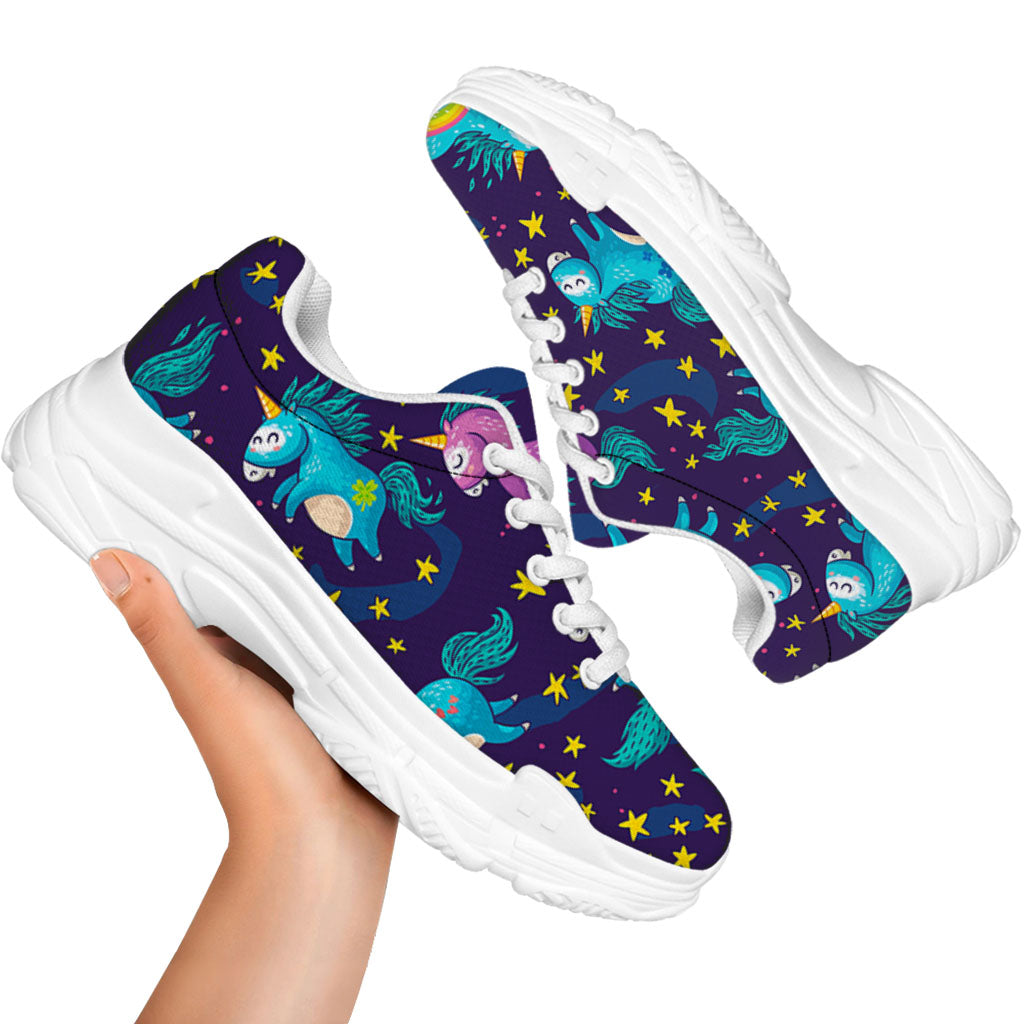 Night Star Unicorn Pattern Print White Chunky Shoes