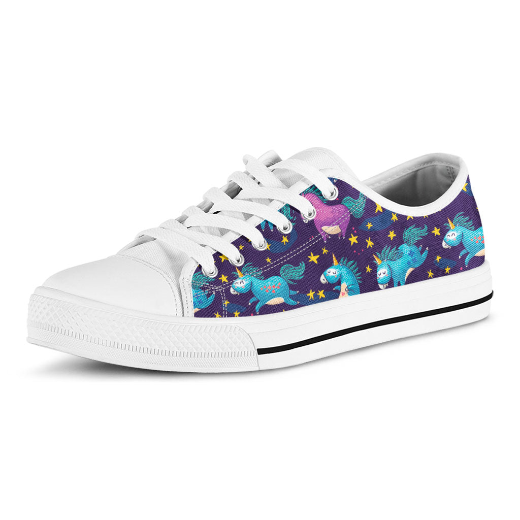 Night Star Unicorn Pattern Print White Low Top Sneakers