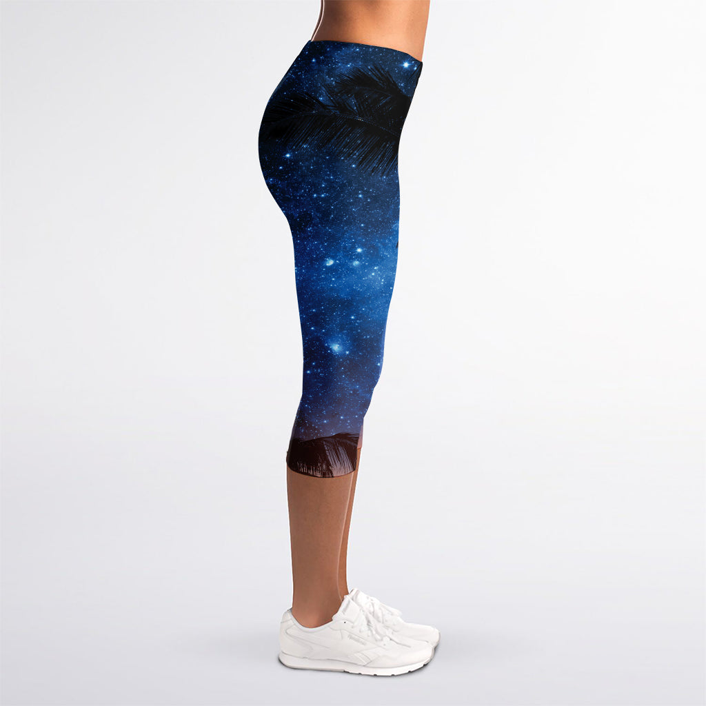 Night Sunset Sky And Palm Trees Print Women's Capri Leggings
