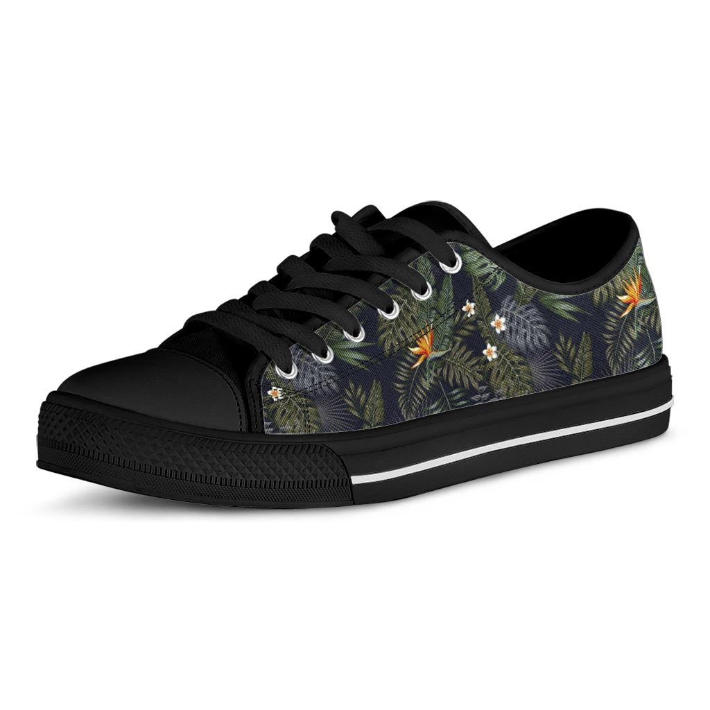 Night Tropical Hawaii Pattern Print Black Low Top Sneakers