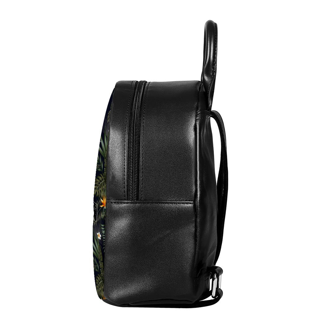 Night Tropical Hawaii Pattern Print Leather Backpack