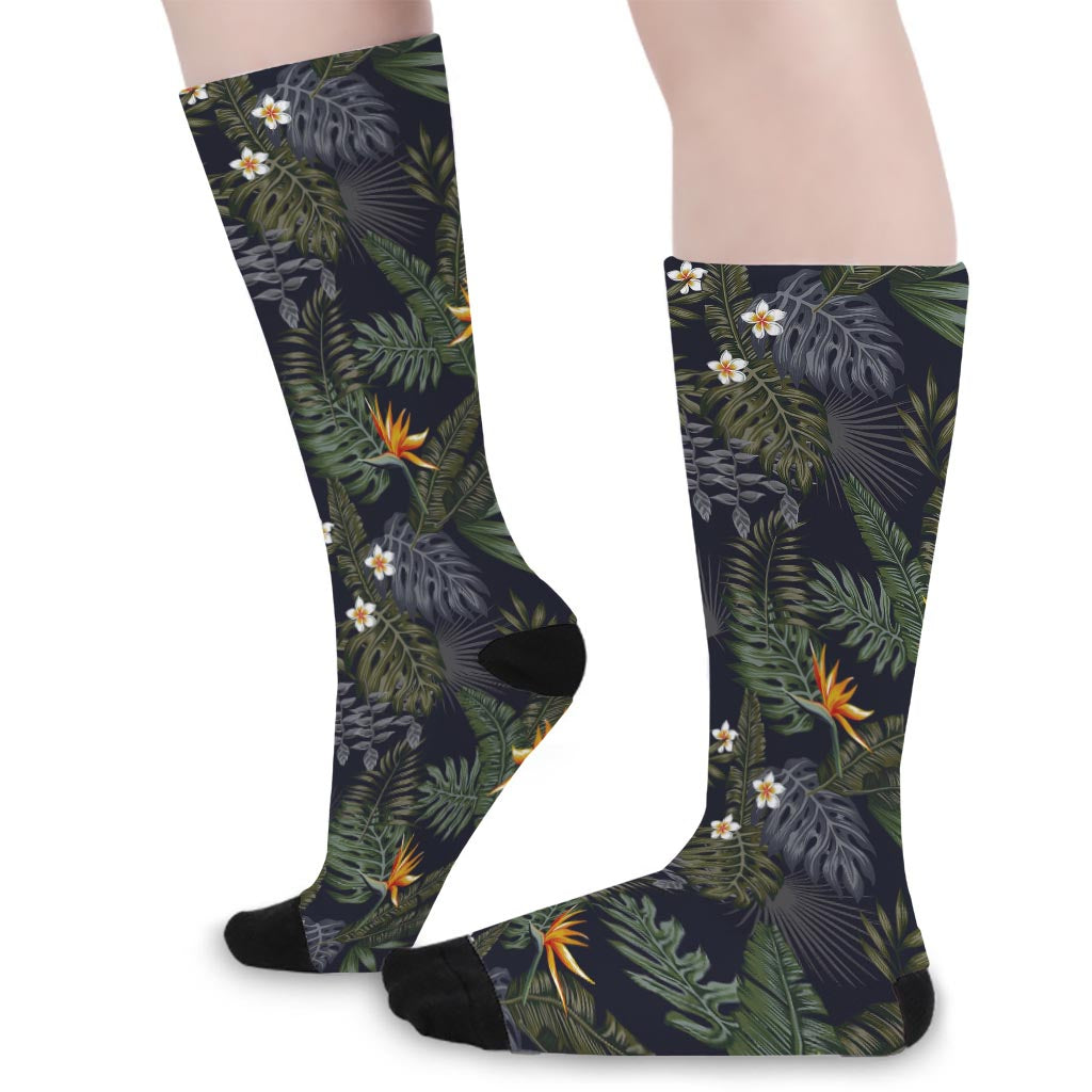 Night Tropical Hawaii Pattern Print Long Socks