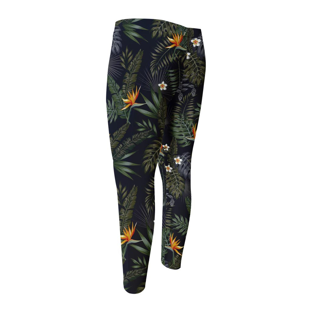 Night Tropical Hawaii Pattern Print Men's Compression Pants