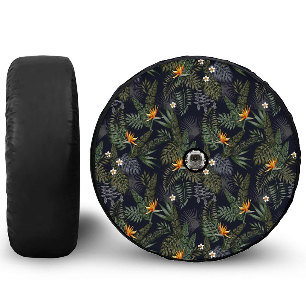 Night Tropical Hawaii Pattern Print Tire Cover With Camera Hole