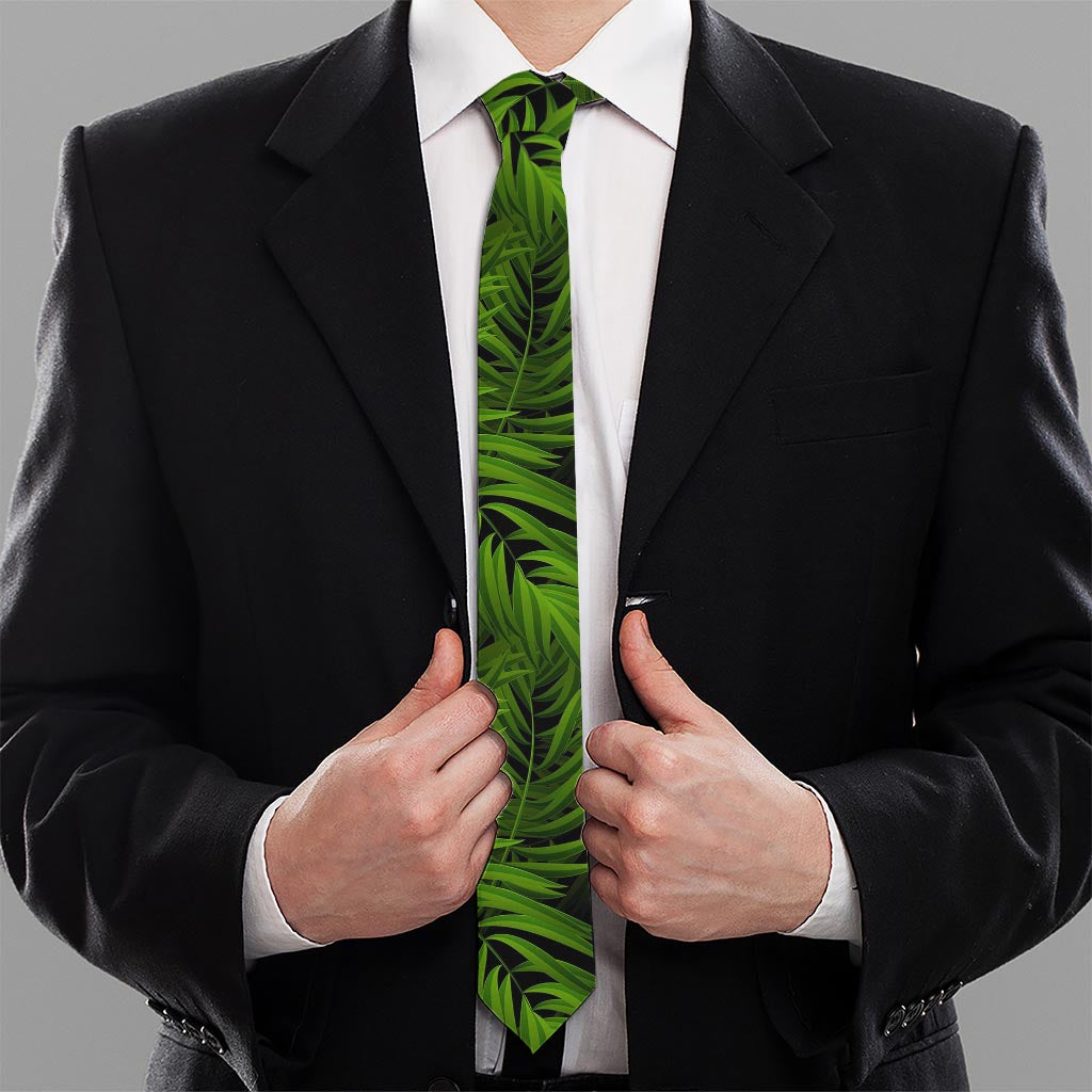 Night Tropical Palm Leaf Pattern Print Necktie