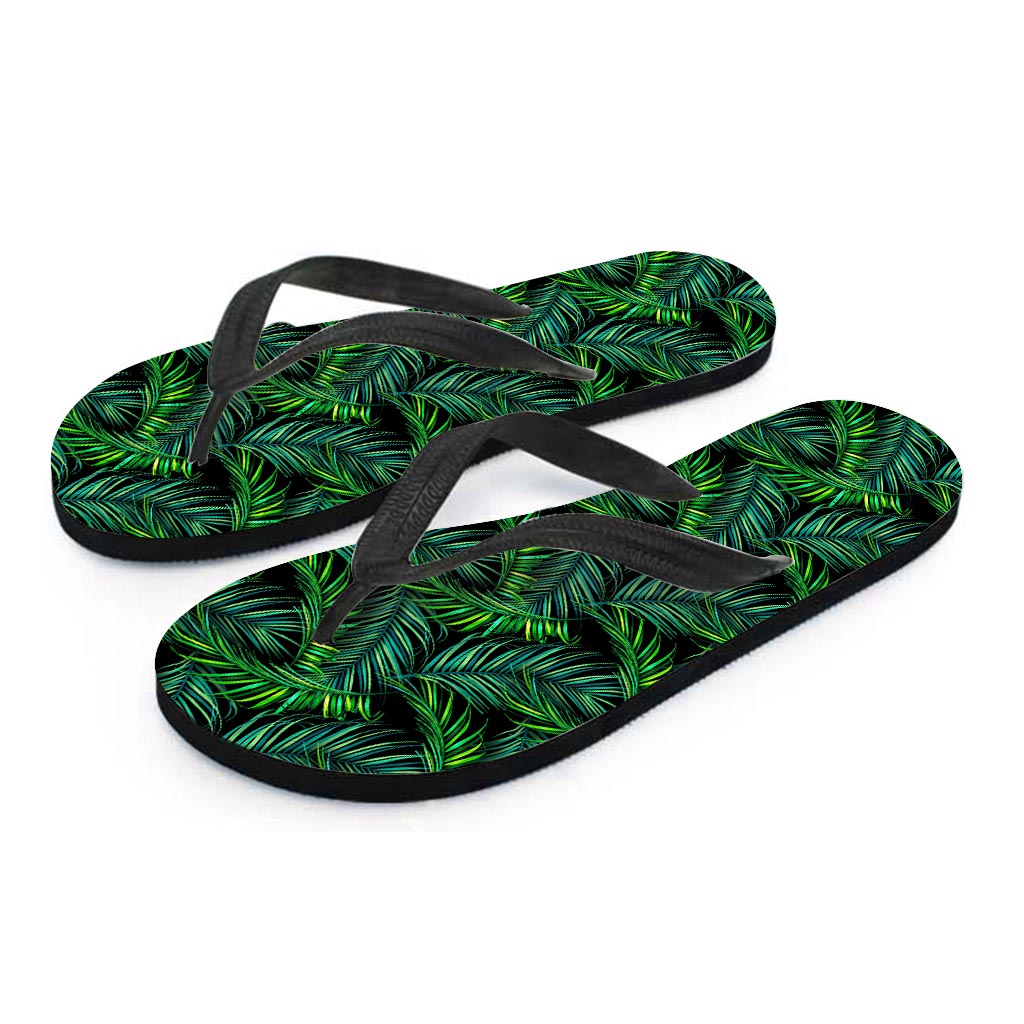 Night Tropical Palm Leaves Pattern Print Flip Flops