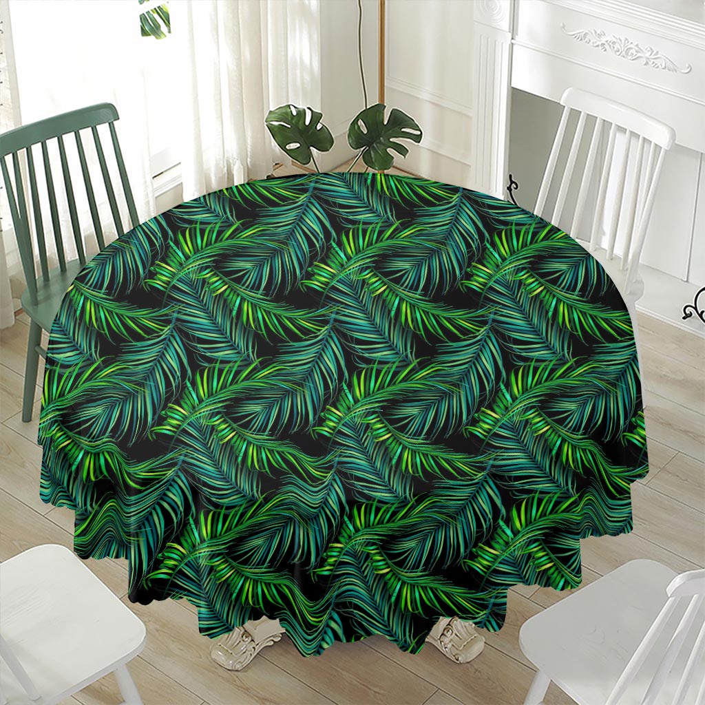 Night Tropical Palm Leaves Pattern Print Waterproof Round Tablecloth