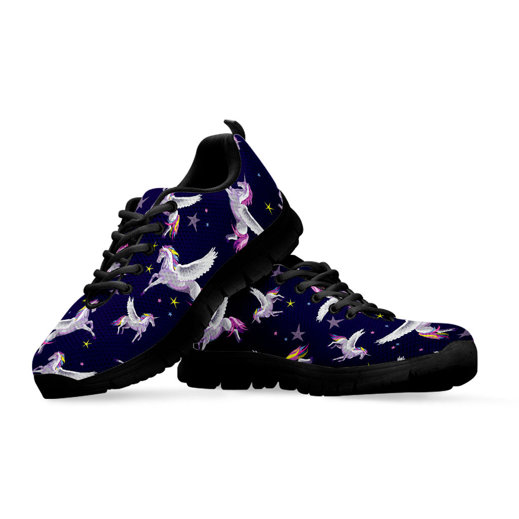 Night Winged Unicorn Pattern Print Black Running Shoes