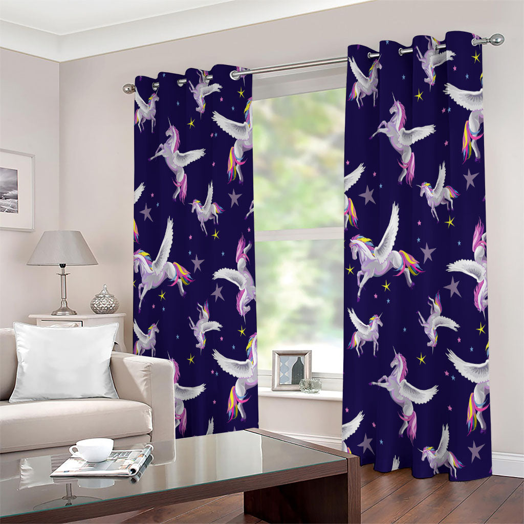 Night Winged Unicorn Pattern Print Extra Wide Grommet Curtains