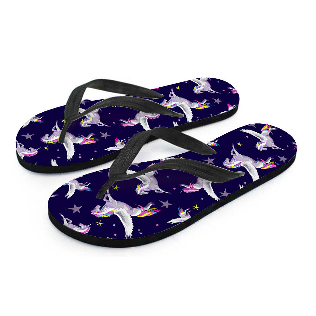 Night Winged Unicorn Pattern Print Flip Flops
