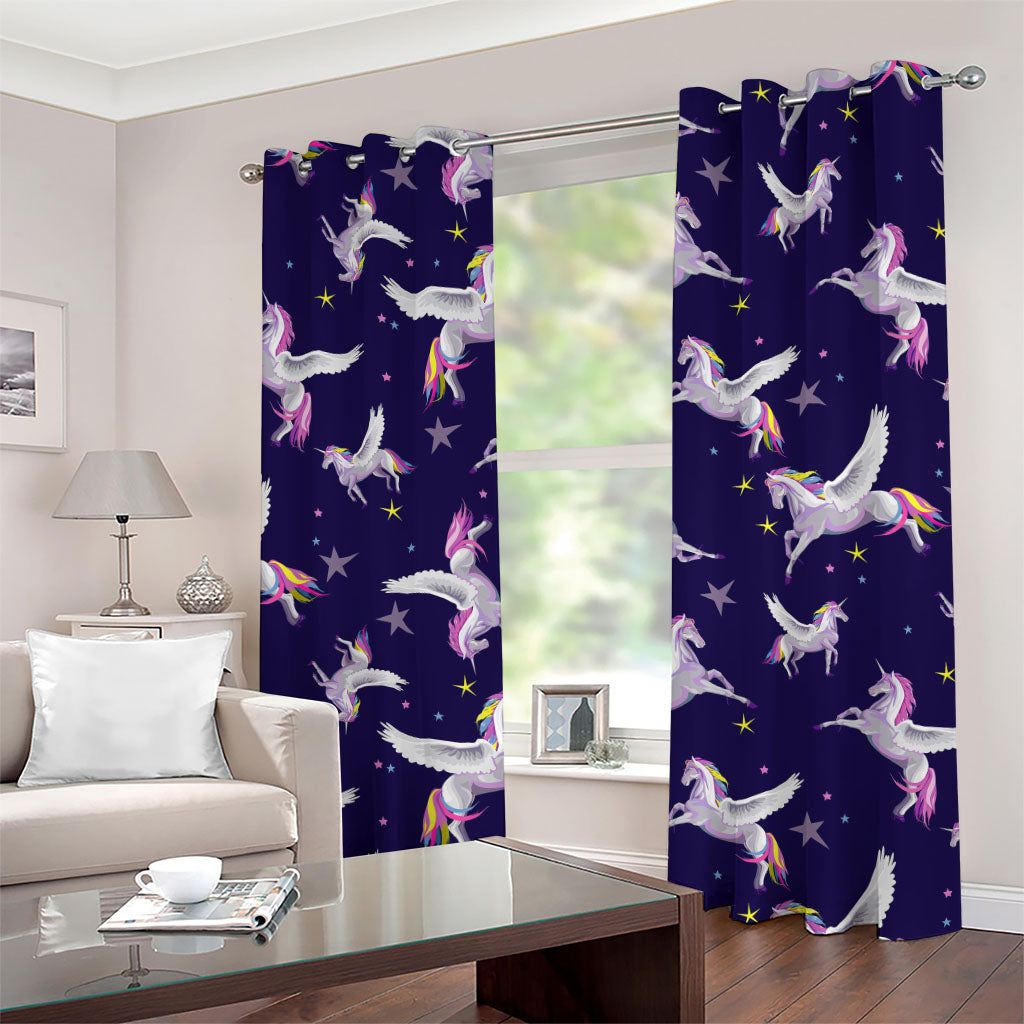 Night Winged Unicorn Pattern Print Grommet Curtains