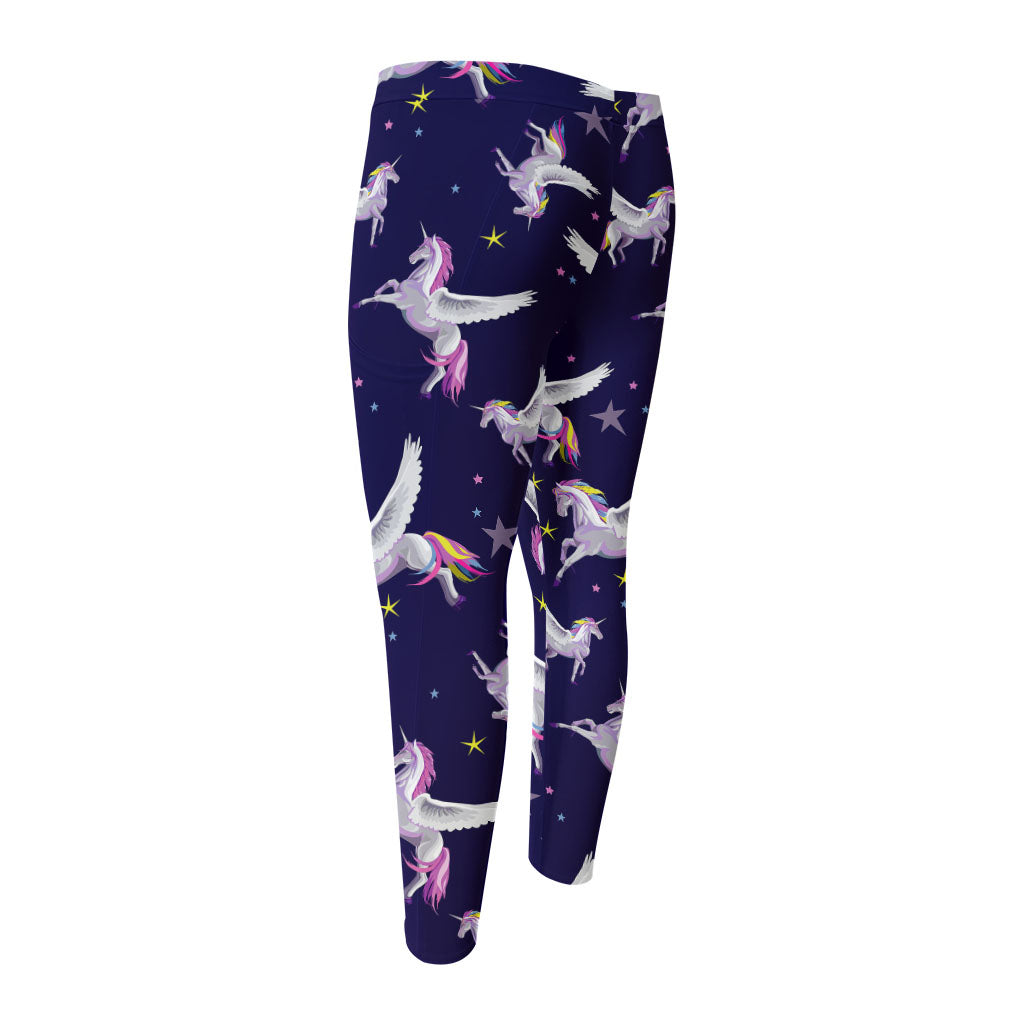 Night Winged Unicorn Pattern Print Men's Compression Pants