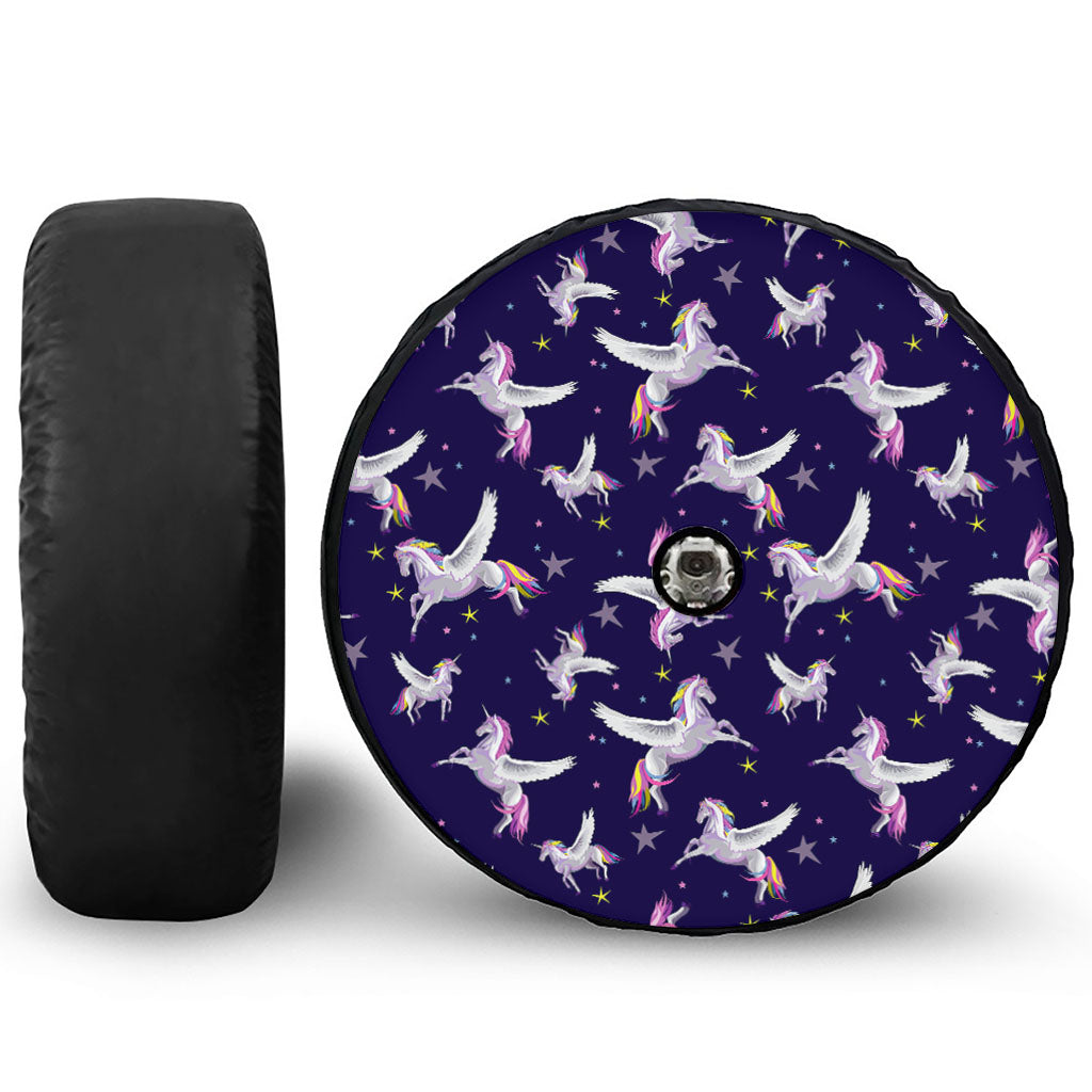 Night Winged Unicorn Pattern Print Tire Cover With Camera Hole