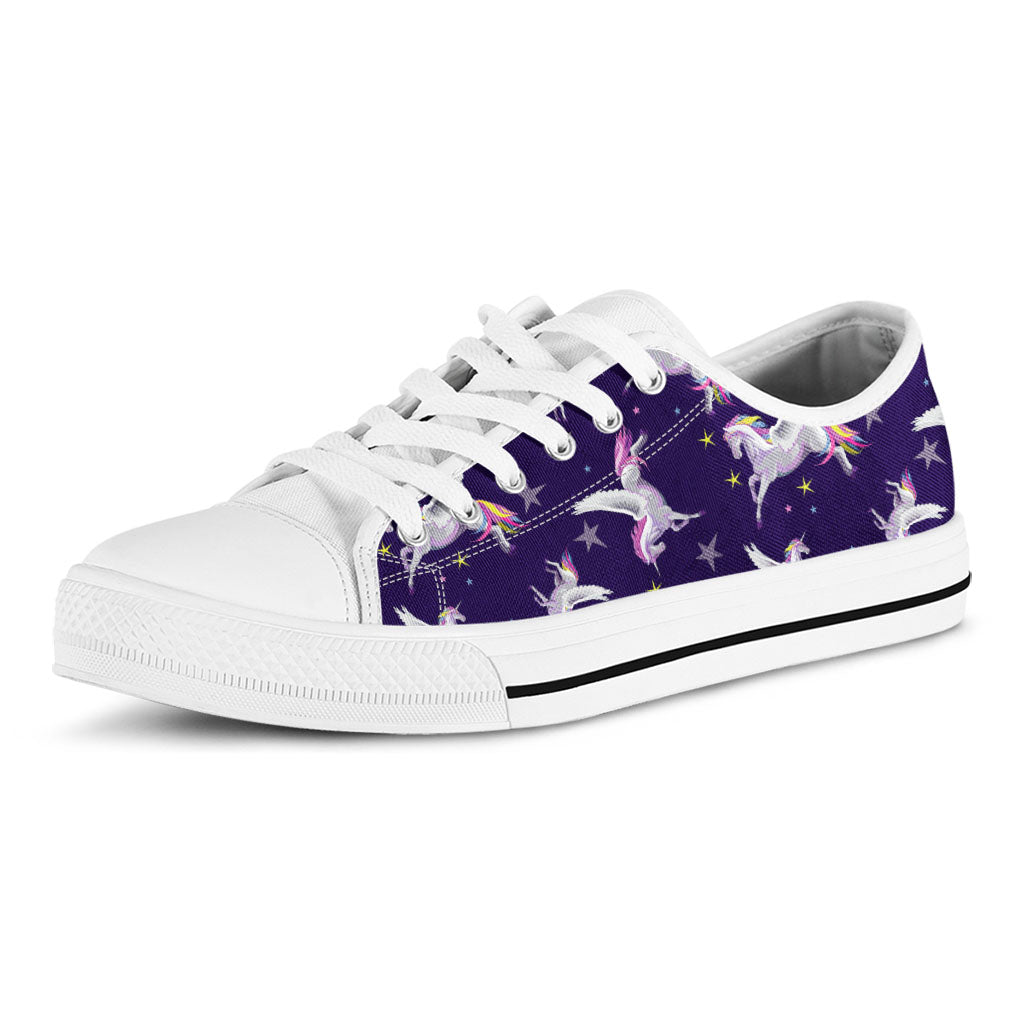 Night Winged Unicorn Pattern Print White Low Top Sneakers