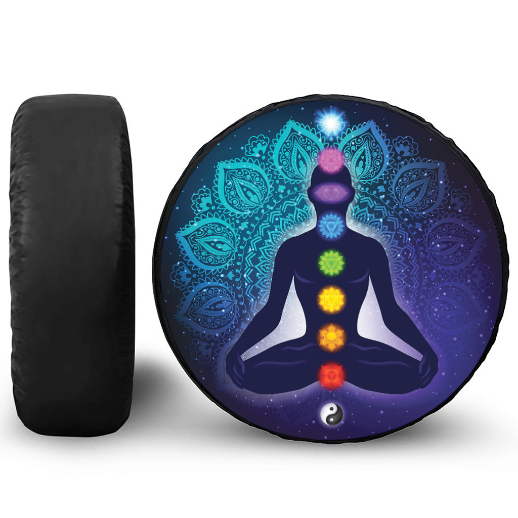 Nine Chakras Aura Print Leather Spare Tire Cover
