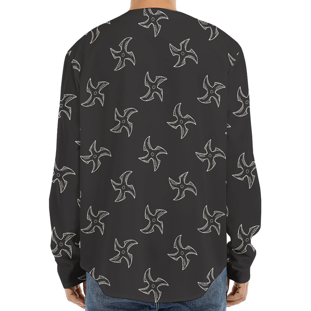 Ninja Shuriken Pattern Print Long Sleeve Baseball Jersey