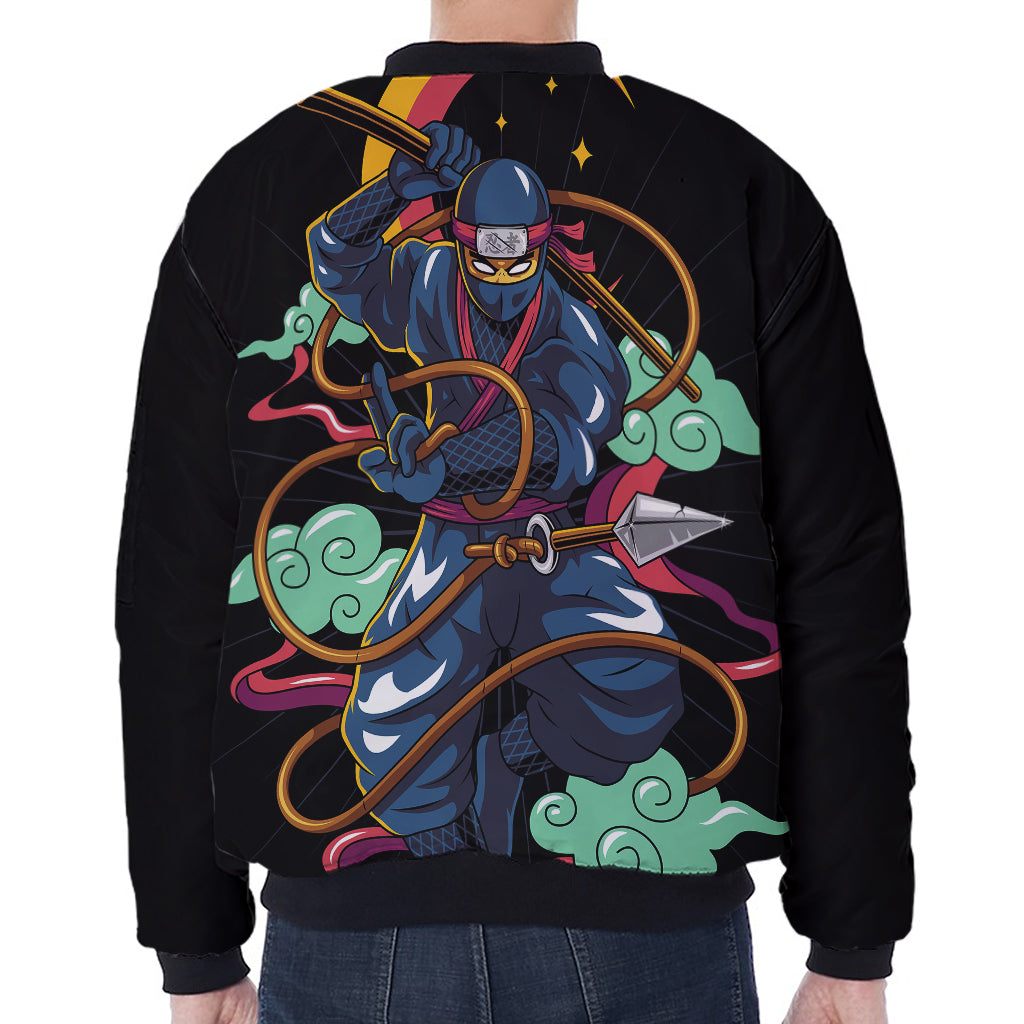 Ninja Warrior Print Zip Sleeve Bomber Jacket