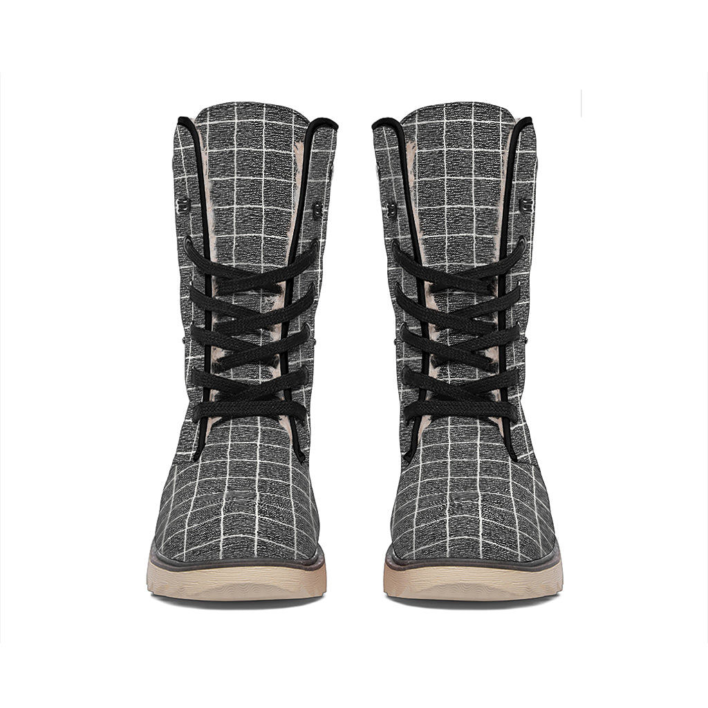 Noisy Windowpane Pattern Print Winter Boots