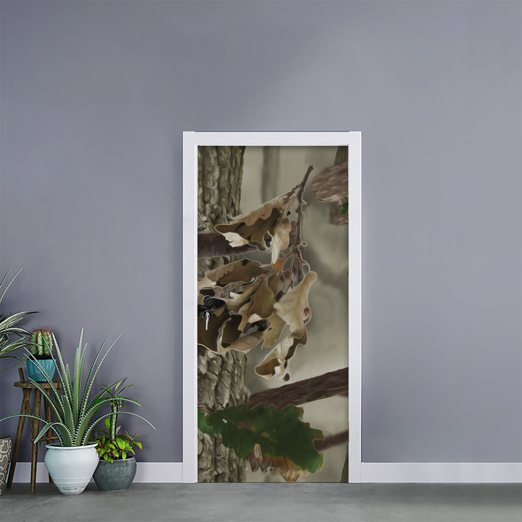 Oak Tree Hunting Camouflage Print Door Sticker