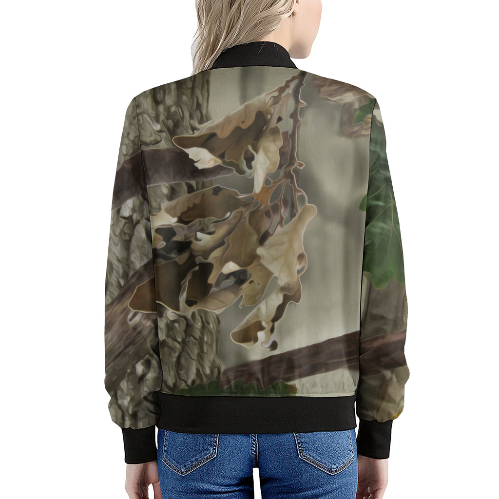 Oak Tree Hunting Camouflage Print Women's Bomber Jacket
