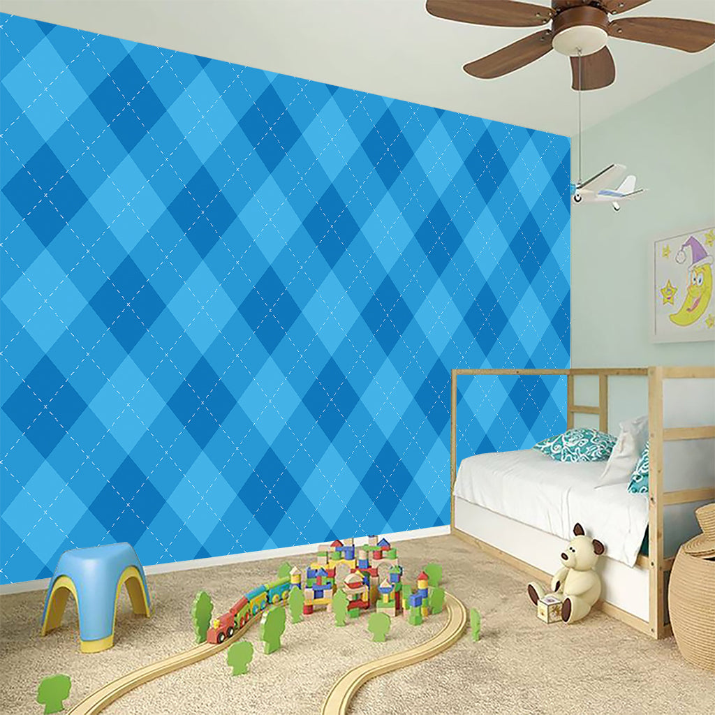 Ocean Blue Argyle Pattern Print Wall Sticker