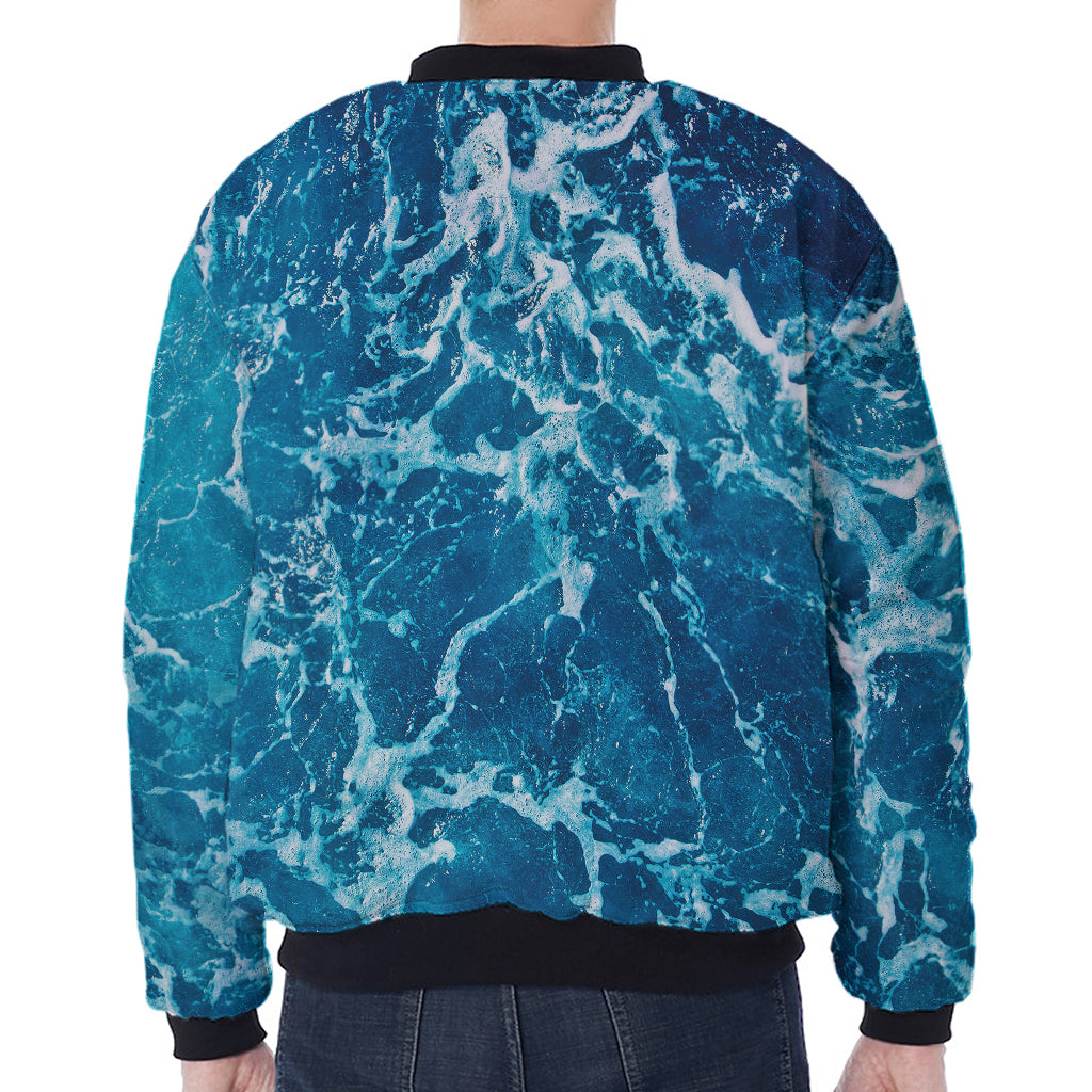 Ocean Surface Print Zip Sleeve Bomber Jacket