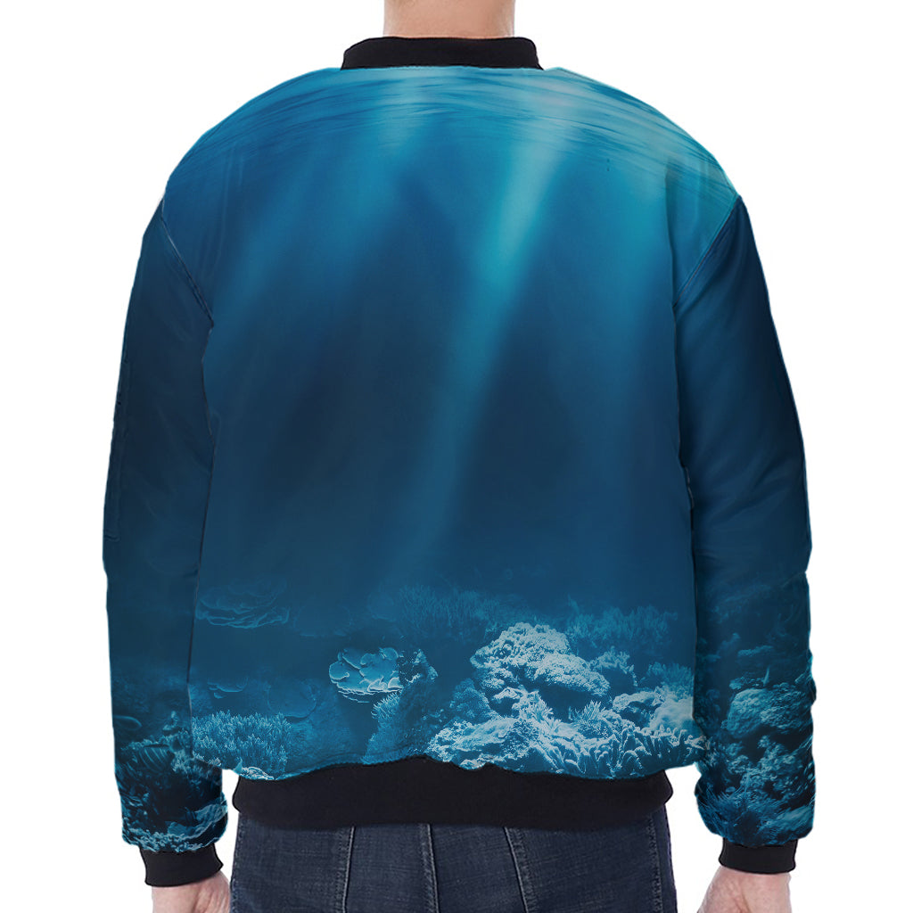 Ocean Underwater Print Zip Sleeve Bomber Jacket