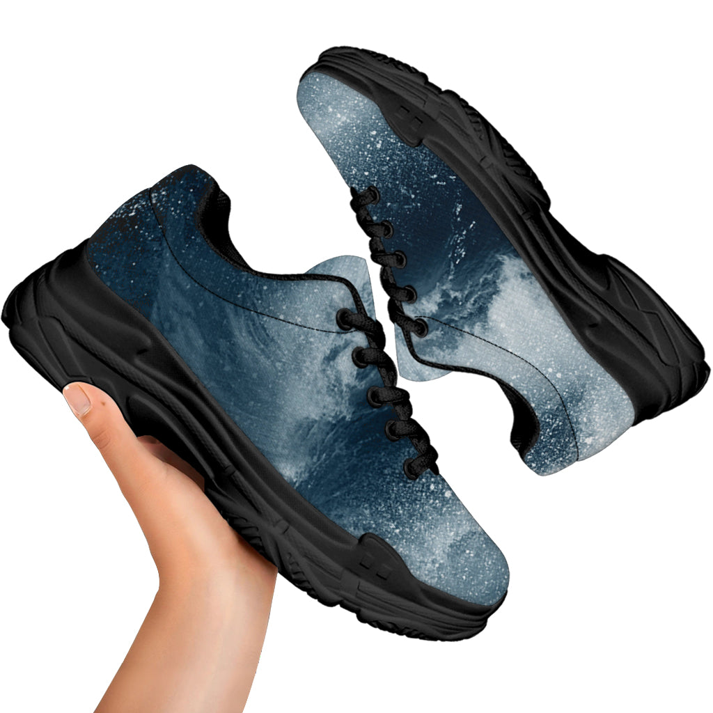 Ocean Wave Print Black Chunky Shoes